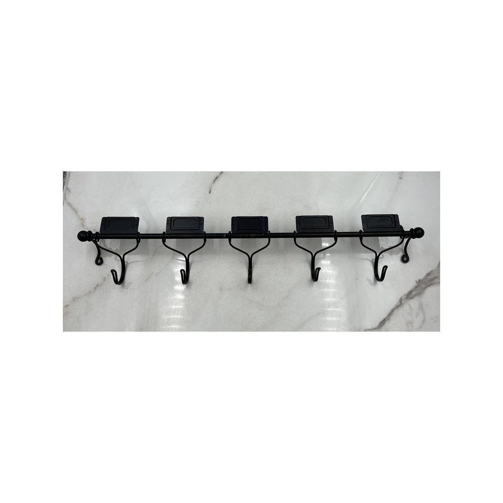 Black Metal Wall Mounted Coat Rack 5 Sliding Hooks with Label Holders 24 Inch